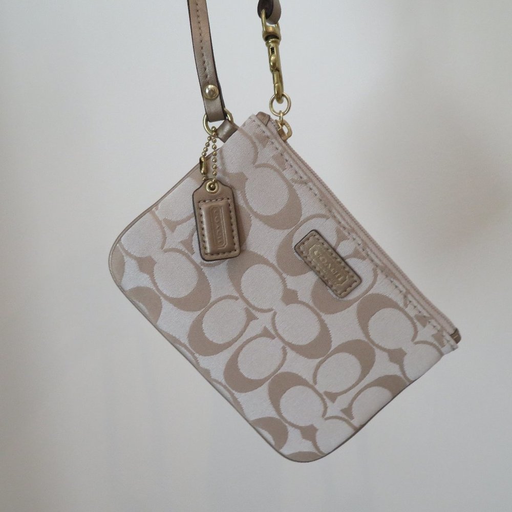 Khaki & Gold Signature Small Coach Wristlet